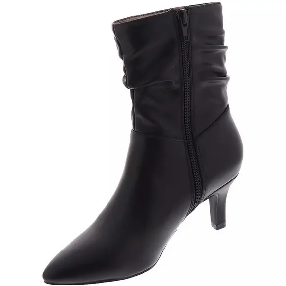 Masseys Black Faux Leather Mid-Calf Heeled Boots 11W - Picture 3 of 3